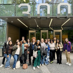 Students standing outside the Meta offices in Seattle.