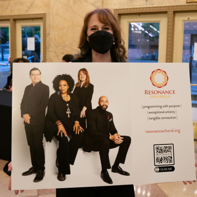 Kathy FitzGibbon, artistic director of the Resonance Ensemble, proudly displays the group's Requi...