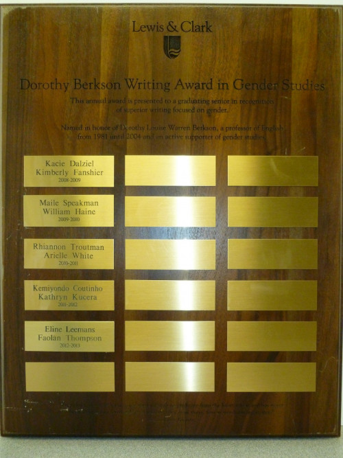 Plaque listing award recipients