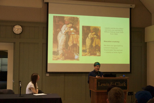Sully Pujol presenting their essay, “'Beauty is Truth, Truth Art(ifice)': Female Creative Agency in John Keats's Isa...