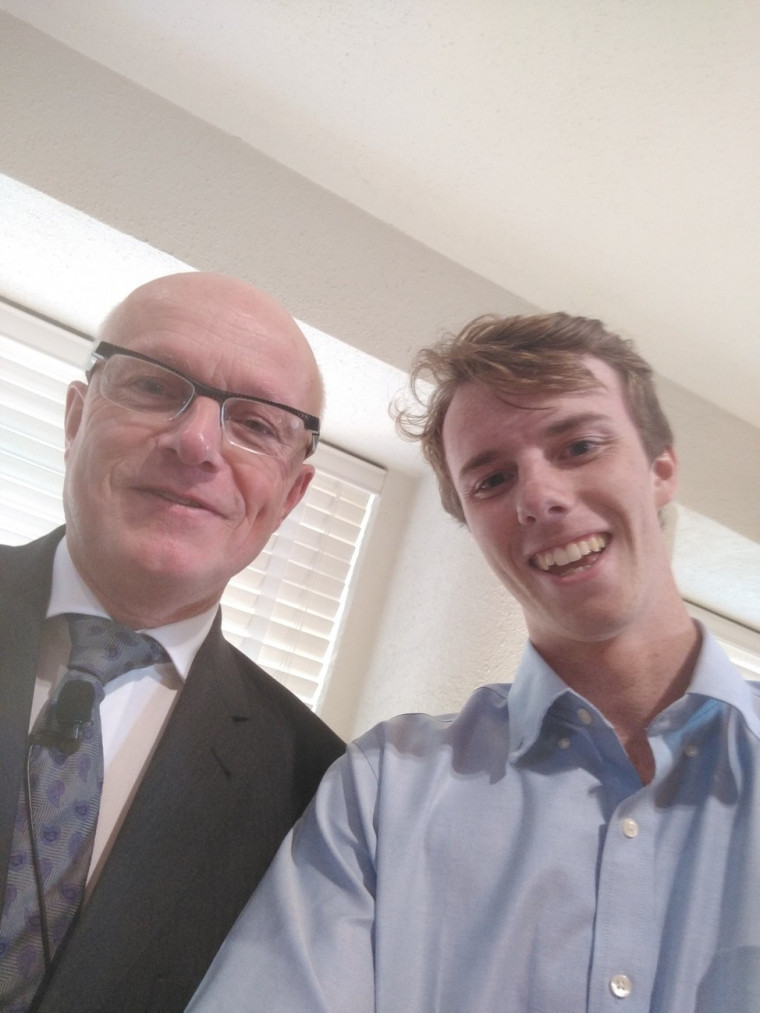 LC student Jake Sherer poses for a selfie with Ambassador Wouters
