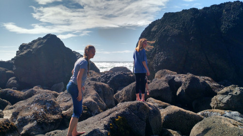 Climbing beach rocks