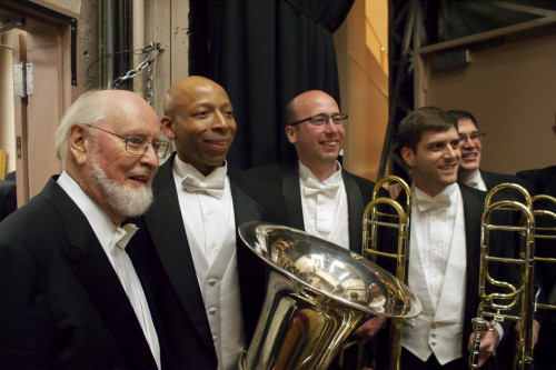 JáTtik Clark, Instructor of Tuba and Euphonium, gathers with other musicians