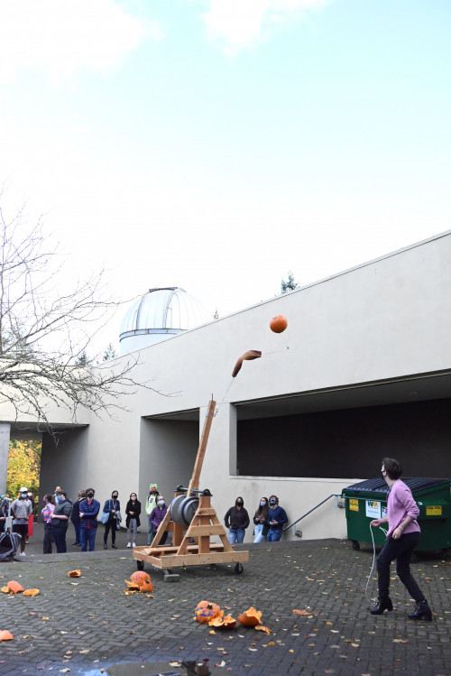 2021 Physics Club Pumpkin Launch outside Olin Center for Physics and Chemistry.